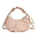 Borsa a nuvola a scacchi rosa con manico scrunchie e dettagli dorati lucidi - Rosa