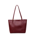 Deep burgundy faux leather tote bag with gold hardware and large capacity design - Red