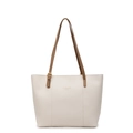 Creamy white leather tote bag with brown straps and gold metal adjustment buckles - White