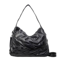 Grand sac bandoulière matelassé noir en nylon brillant pour un look d'hiver tendance - Noir