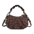 Borsa a nuvola plissettata a scacchi marroni con manico scrunchie e fibbie dorate - Marrone