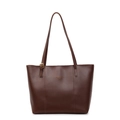 Fashionable dark brown leather tote bag with gold hardware and long shoulder strap - Brown