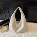 Borsa hobo in velluto a coste bianca con coulisse e stile autunnale minimalista - Bianco Sporco
