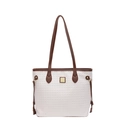 Borsa tote intrecciata retrò con manici marroni e fibbia dorata su sfondo bianco - Bianco Sporco