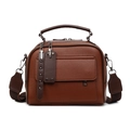 Vintage dark brown pebble leather handbag with silver zippers and adjustable shoulder strap - Brown
