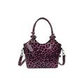 Stylish purple leopard print handbag with glossy finish and detachable shoulder strap - Purple