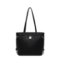 Borsa tote nera intrecciata con spalline in pelle e fibbia dorata su fondo bianco - Nero
