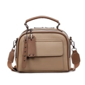 Beige faux leather crossbody bag with lychee texture and adjustable wide fabric strap - Khaki