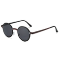 Retro round frame sunglasses in black with red line accents and dark grey lenses - Black Frame Grey Lens (Red Black Striped Legs)
