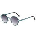 Retro round frame sunglasses in dark green with blue accents and grey gradient lenses - Green Frame Double Gray Lenses