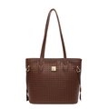 Borsa tote in pelle intrecciata marrone con motivo a scacchi e fibbia in metallo dorato - Marrone