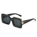 Classic black oversized square sunglasses with stylish gold metal hinge accents - Regular / Black Frame Grey Lens