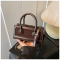 Dark brown mini tote bag with vintage leather texture and adjustable strap - Brown
