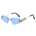 Fashionable rimless cat eye sunglasses with sky blue geometric lenses and gold metal frame - Gold Frame Blue Lens