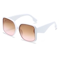 Square oversized white sunglasses with brown gradient lenses and wide retro temples - Solid White Frame Tea Pink Lens