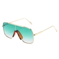 Fashionable oversized square sunglasses with gold metal frame and green gradient lenses - Gold Frame Gradient Green Lens