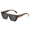 Square tortoiseshell flat top sunglasses with dark grey lenses in retro chunky style - Leopard Frame Grey Lens