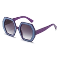 Dunkelviolette hexagonale Sonnenbrille mit blauem Glitzerdekor und Verlaufgläsern - Normal / Violetter Rahmen Graue Gläser
