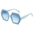 Geometrische hellblaue sechseckige Sonnenbrille mit blauem Glitzer und Verlaufsgläsern - Normal / Blauer Rahmen Farbverlauf Blaue Gläser