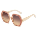 Occhiali da sole ottagonali beige con bordi glitterati rosa e lenti marroni sfumate - Regolare / Montatura Tè Lenti Grigio Tè