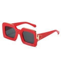 Fashionable oversized red square sunglasses with gold metal hinges and dark grey lenses - Regular / Red Frame Grey Lens