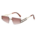 Cat eye rimless sunglasses with gradient brown lenses and hollow golden metal temples - Gold Frame Gradient Tea Lens