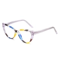 Gafas de ojo de gato con filtro de luz azul, montura morada translúcida y toques de color - Montura Flores Moradas