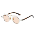 Gafas de sol redondas vintage con montura transparente, lentes naranjas y patillas de carey - Montura Transparente Lentes Champán