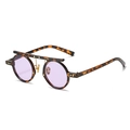 Gafas de sol punk redondas retro con montura de carey y lentes moradas para adultos - Montura de Leopardo Lente Violeta