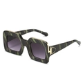 Green marble pattern square sunglasses with gold metal accents and dark grey lenses - Regular / Green Stripe Frame Grey Lens