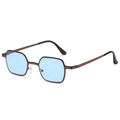Retro geometric sunglasses with light blue lenses and brown metal frames - Regular / Standard (Inc. 13% VAT Invoice) Brown Frame Blue Lenses