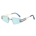 Gafas de sol geométricas sin montura con lentes azul claro y patillas de metal dorado - Montura Dorada Verde