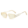 Frameless geometric cat-eye sunglasses with champagne lenses and gold metal frames - Gold Frame Champagne Lens