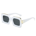 White square sunglasses with grey lenses and gold metal accents on frame - Regular / White Frame Gray Lens