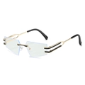 Gafas de sol ojo de gato sin montura con lentes azules y montura de metal dorado - Montura Dorada Lente Transparente