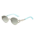 Steampunk sunglasses with silver oval frames, lightning bolts and light blue temples - Regular / Silver Frame Green Lens