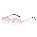 Rimless geometric sunglasses with pink gradient lenses and silver metal temples - Silver Frame Pink Lens