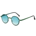 Retro round sunglasses with dark green frame and blue gradient lenses for women - Green Frame Gradient Green Lens