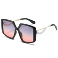 Oversized square sunglasses with gradient lenses and stylish gold metal temples - Regular / Black Frame Grey Pink Lens