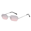 Frameless octagonal sunglasses with grey-pink gradient lenses and silver metal temples - Silver Frame Grey-Pink Lens