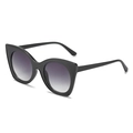 Fashionable oversized cat eye sunglasses with black frames and gradient grey lenses for women - Bright Black Frame Double Gray Lens