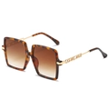 Lunettes de soleil carrées modernes avec monture écaille et branches LOVE en métal doré - Monture Léopard Verres Marron Dégradés