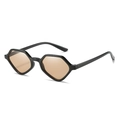 Geometric hexagon sunglasses featuring thick black frames and translucent brown lenses - Black Frame Champagne Lens