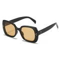 Vintage square black sunglasses with amber lenses and gold rivet accents for women - Black Frame Champagne Lens