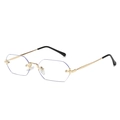 Gafas de sol poligonales sin montura con marco de metal dorado y lentes de luz azul - Montura Dorada Lente Transparente