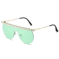Oversized rimless sunglasses with light green lenses and hexagonal crystal embellishments - Regular / Standard Gold Frame Green Lenses (Incl. 13% VAT)