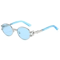 Occhiali da sole steampunk con montatura in metallo argento e lenti blu con fulmini - Standard / Standard montatura argentata con lenti blu