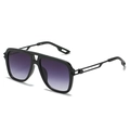 Lunettes de soleil aviateur noires avec verres dégradés violets et branches en métal évidées - Monture Noire Double Verre Gris