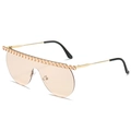Oversized peach wrap sunglasses with orange crystal inlay and golden metal temples - Regular / Regular (Incl. 13% VAT) Gold Frame Champagne Lenses