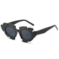 Modische schwarze Sonnenbrille in Sonnenblumenform mit dunkelgrauen Gläsern für Damen - Schwarzer Rahmen Schwarz Graue Gläser